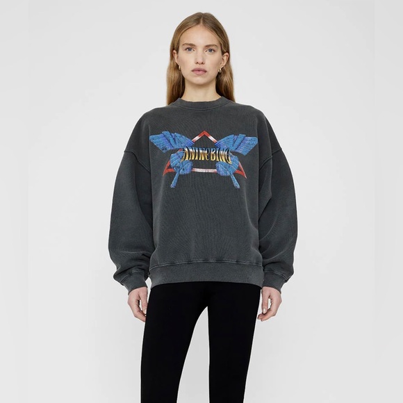 SOLD Anine Bing Harvey Crew Neck Butterfly in Washed Black Grey size M - Picture 2 of 15